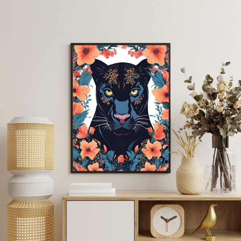 Black Panther Floral Wall Decor Canvas