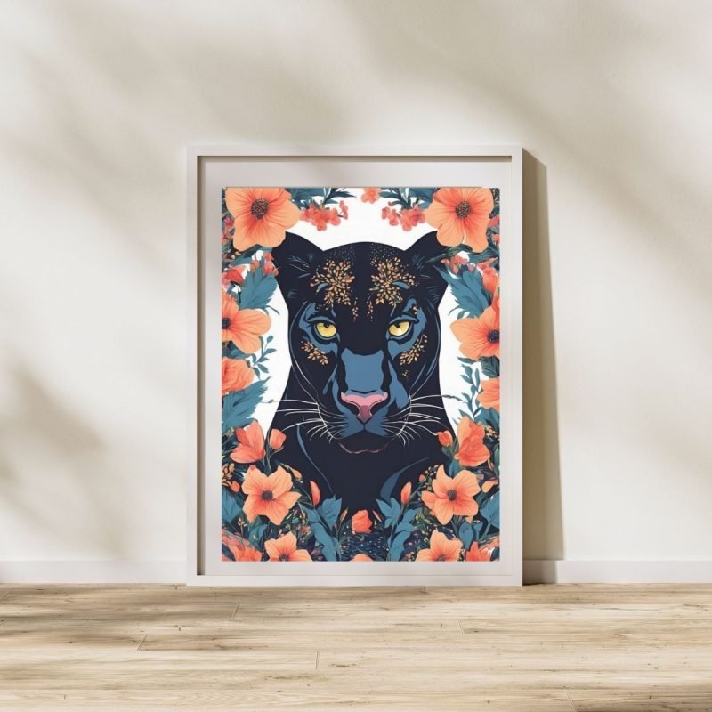 Black Panther Floral Wall Decor Poster