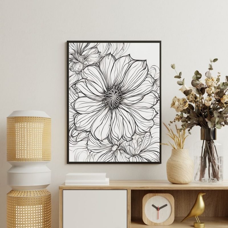 Black and White Flowers Sketch Canvas