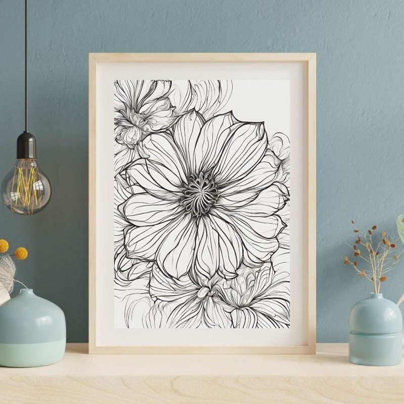 Black and White Flowers Sketch Wall Art