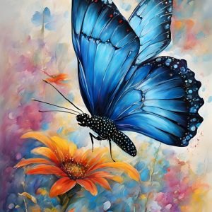 Blue Butterfly on Flower Print