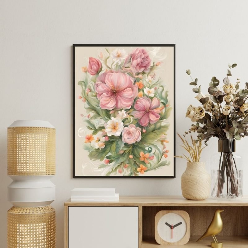 Blush Pink White Orange Flowers Canvas