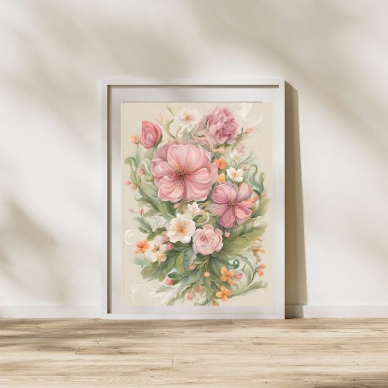 Blush Pink White Orange Flowers Poster