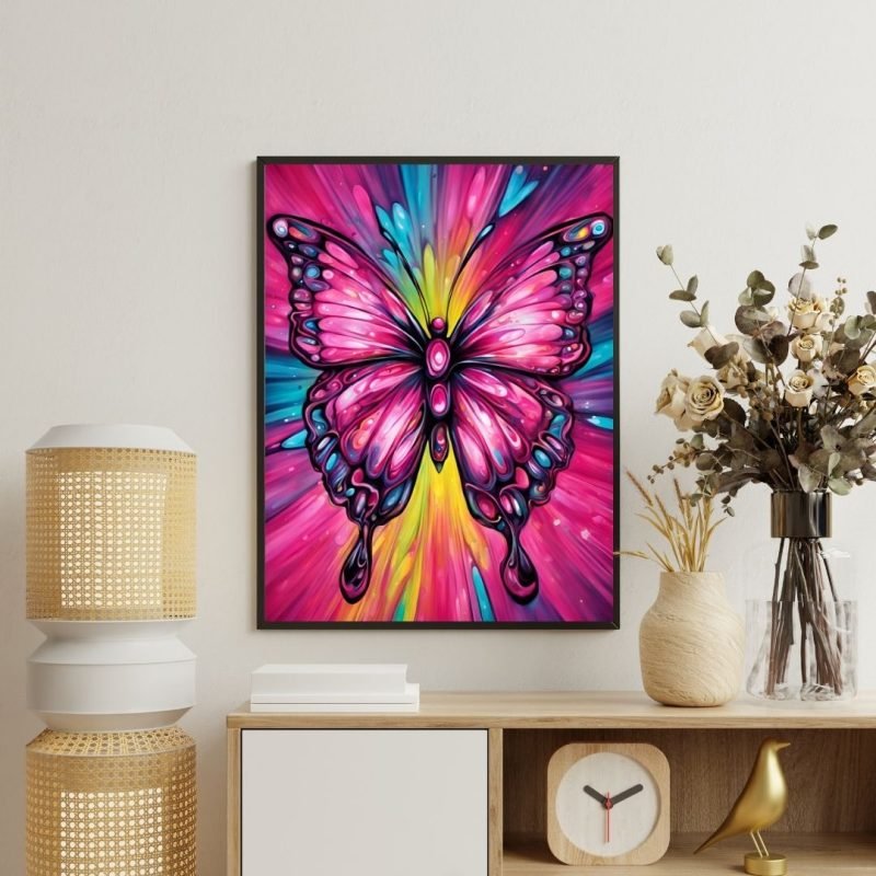 Bright Colors Pink Butterfly Art Canvas