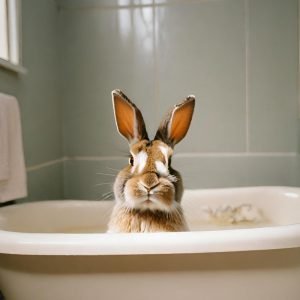Brown Rabbit in Bathtub