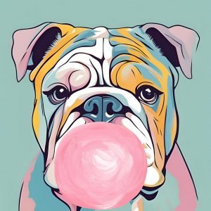 Bulldog Dog Blowing Bubble Gum