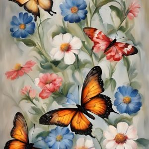 Butterflies and Flowers Painting Wall Decor
