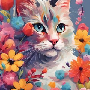 Cat in Flowers Painting