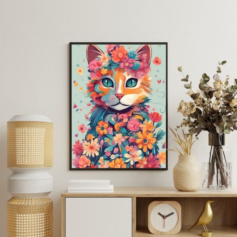 Cat with Flower Crowned Painting Canvas