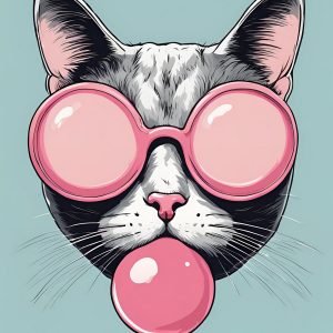 Cat with Sunglasses Blowing Bubble Gum