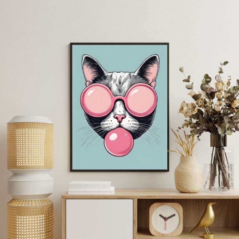Cat with Sunglasses Blowing Bubble Gum Canvas