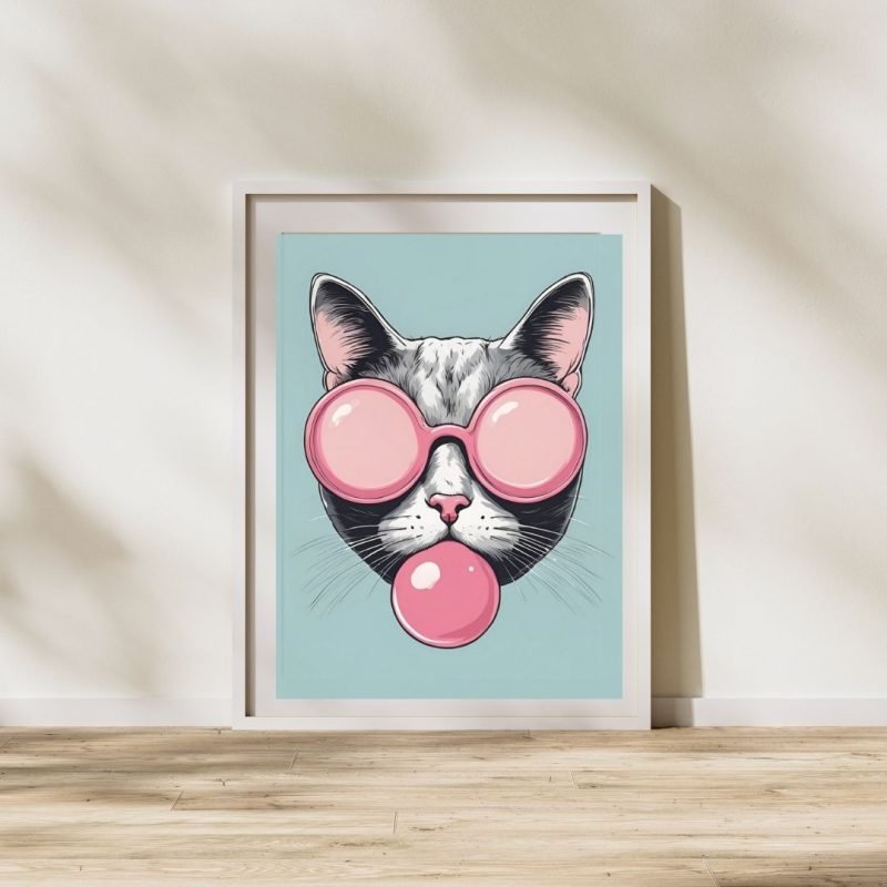 Cat with Sunglasses Blowing Bubble Gum Poster