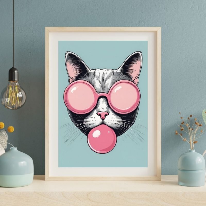 Cat with Sunglasses Blowing Bubble Gum Wall Art