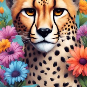 Cheetah in Colorful Flowers