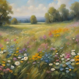 Colorful Meadow Flowers and Landscape