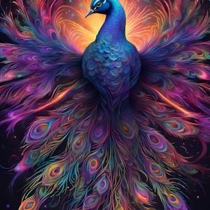 Colorful Peocock and Feathers Fantasy Art