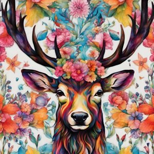 Colorful Stag with Flower Crown