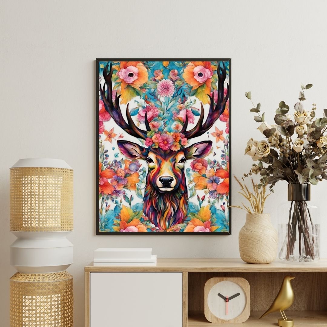 Colorful Stag with Flower Crown - Image 2