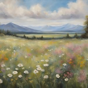 Colorful Wildflowers with Landscape Painting