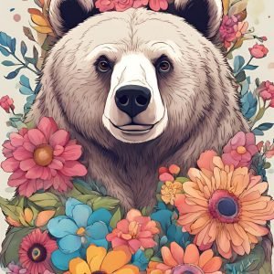 Cute Bear with Flowers Painting