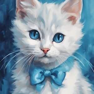 Cute Blue Eyed White Kitten with Bow Tie Painting