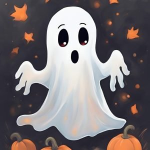 Cute Ghost and Pumpkins Painting