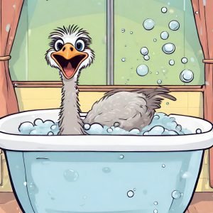Cute Ostrich in Bathtub Cartoon