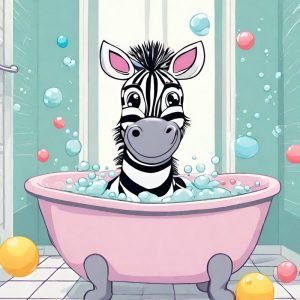 Cute Zebra in Bathtub Cartoon