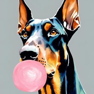 Doberman Dog Blowing Bubble Gum