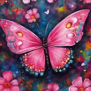 Fancy Pink Butterfly and Flowers