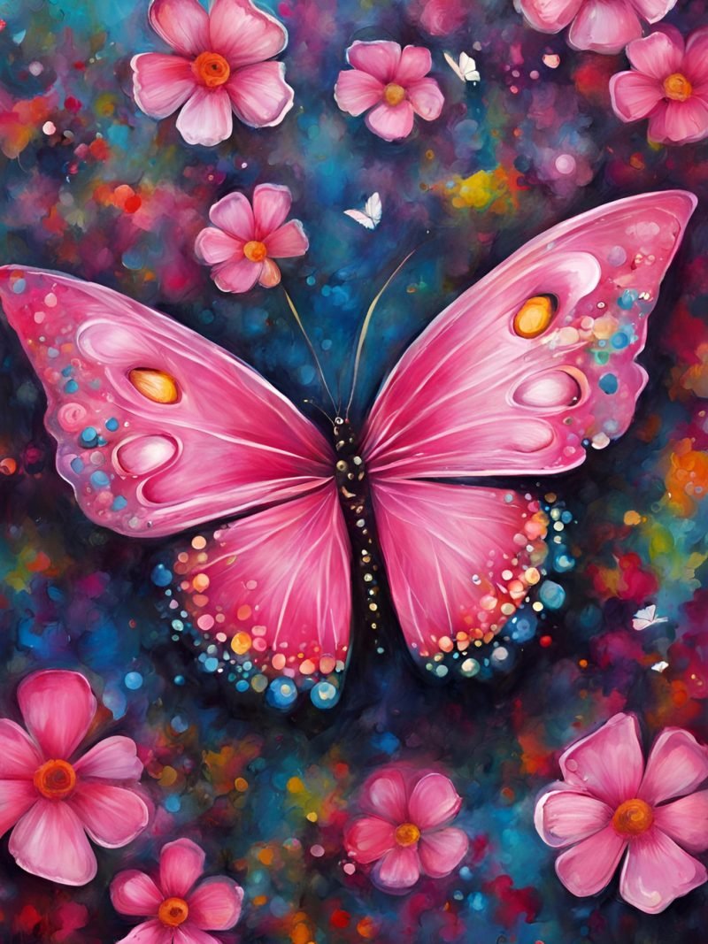 Fancy Pink Butterfly and Flowers