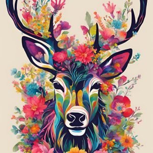 Floral Multi Coloured Stag Print