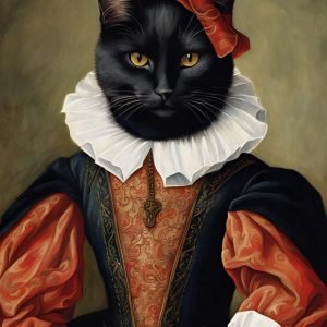 Funny Black Cat Renaissance Painting