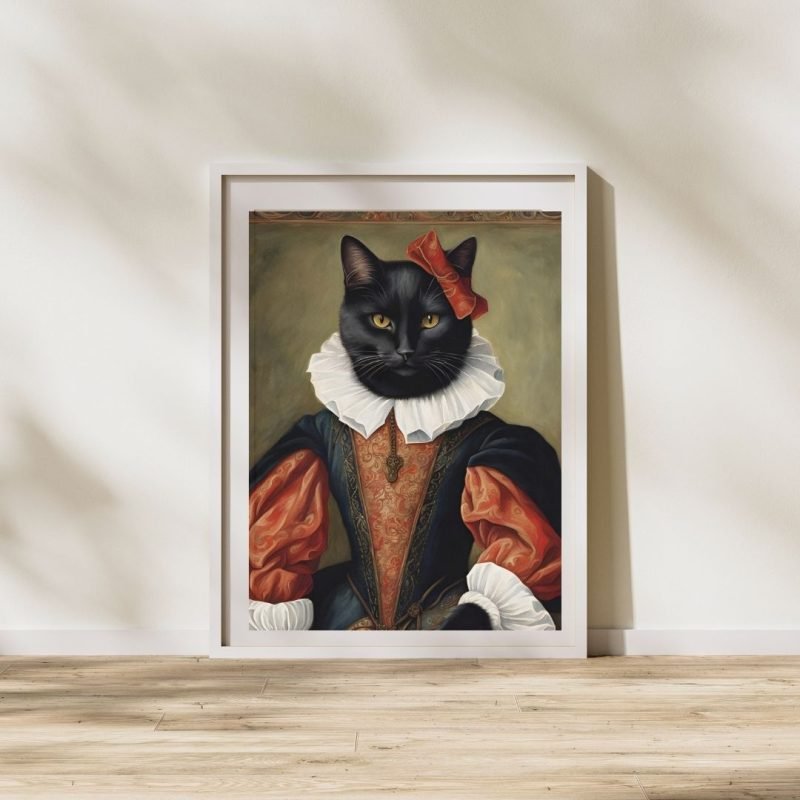 Funny Black Cat Renaissance Painting Poster