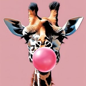 Giraffe Blowing Bubble Gum