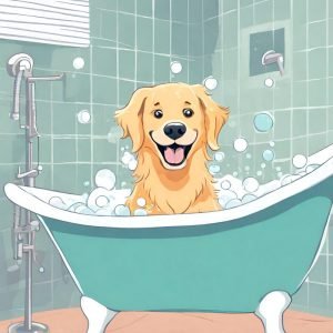 Golden Retriever in Bathtub Cartoon