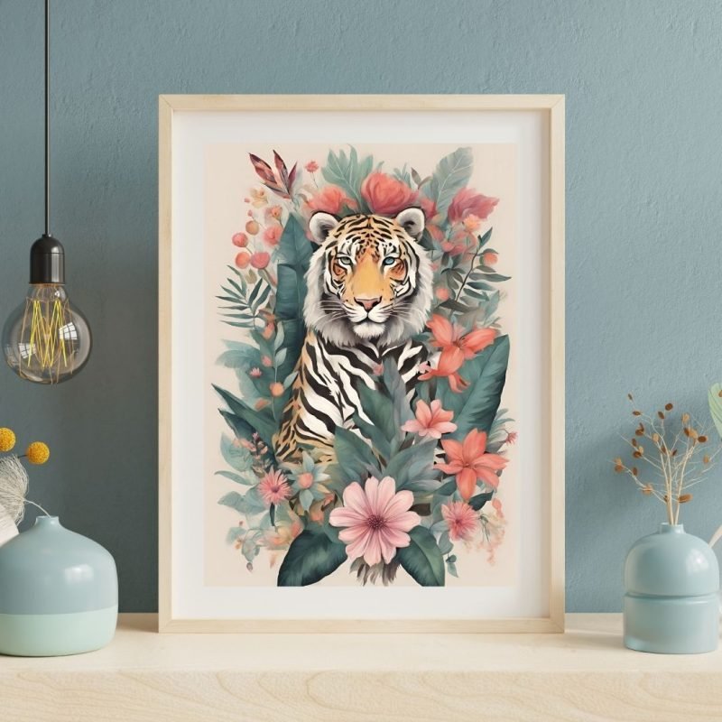 Green Blue Eyed Tiger Painting Wall Art