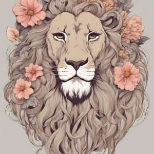 Lion Head with Flower Painting