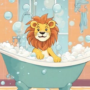 Lion in Bathtub Cartoon Painting