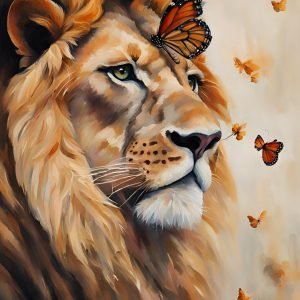 Lion with Butterfly Art Wall Decor
