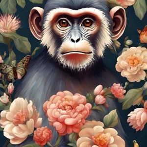 Monkey Portrait with Flowers