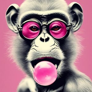 Monkey with Sunglasses Blowing Bubble Gum