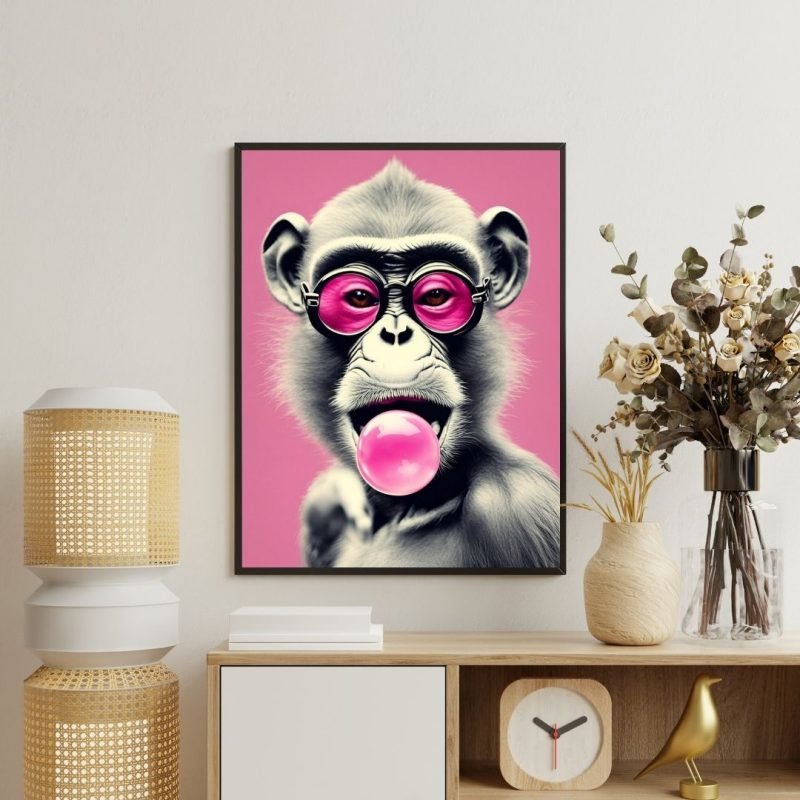 Monkey with Sunglasses Blowing Bubble Gum Canvas