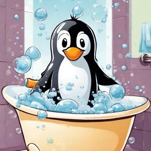 Penguin in Bathtub Cartoon Painting