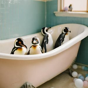 Penguins in Vintage Bathtub