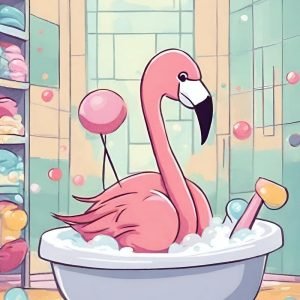 Pink Flamingo in Bathtub Cartoon