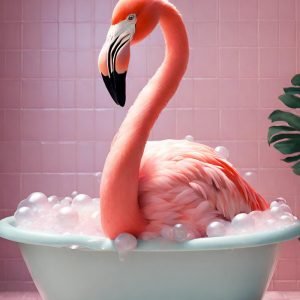 Pink Flamingo in Vintage Bathtub