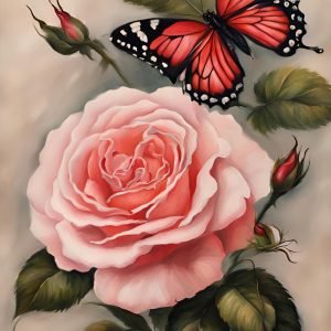 Pink Rose and Butterfly Painting