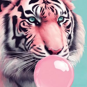 Pink Tiger Blowing Bubble Gum
