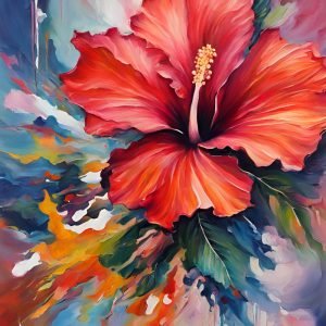 Red Hibiscus Flower Abstract Painting